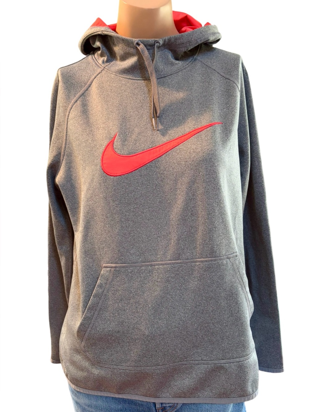 Nike Dri-FIT Heather Grey Coral Swoosh Hoodie M
